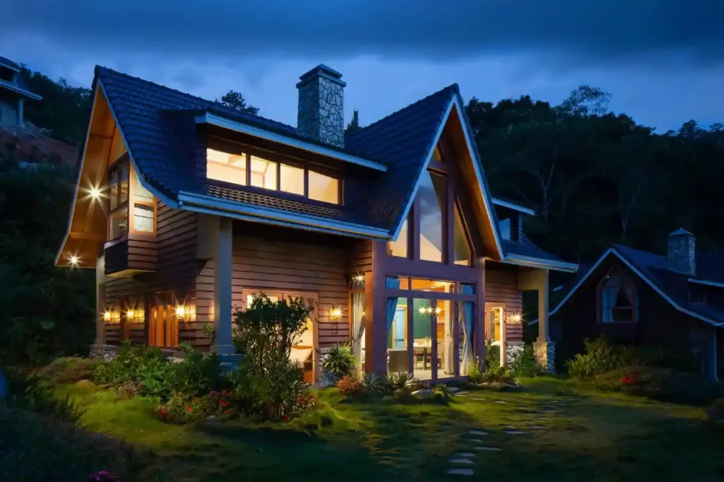 whispering woods naugaon farmhouse night view