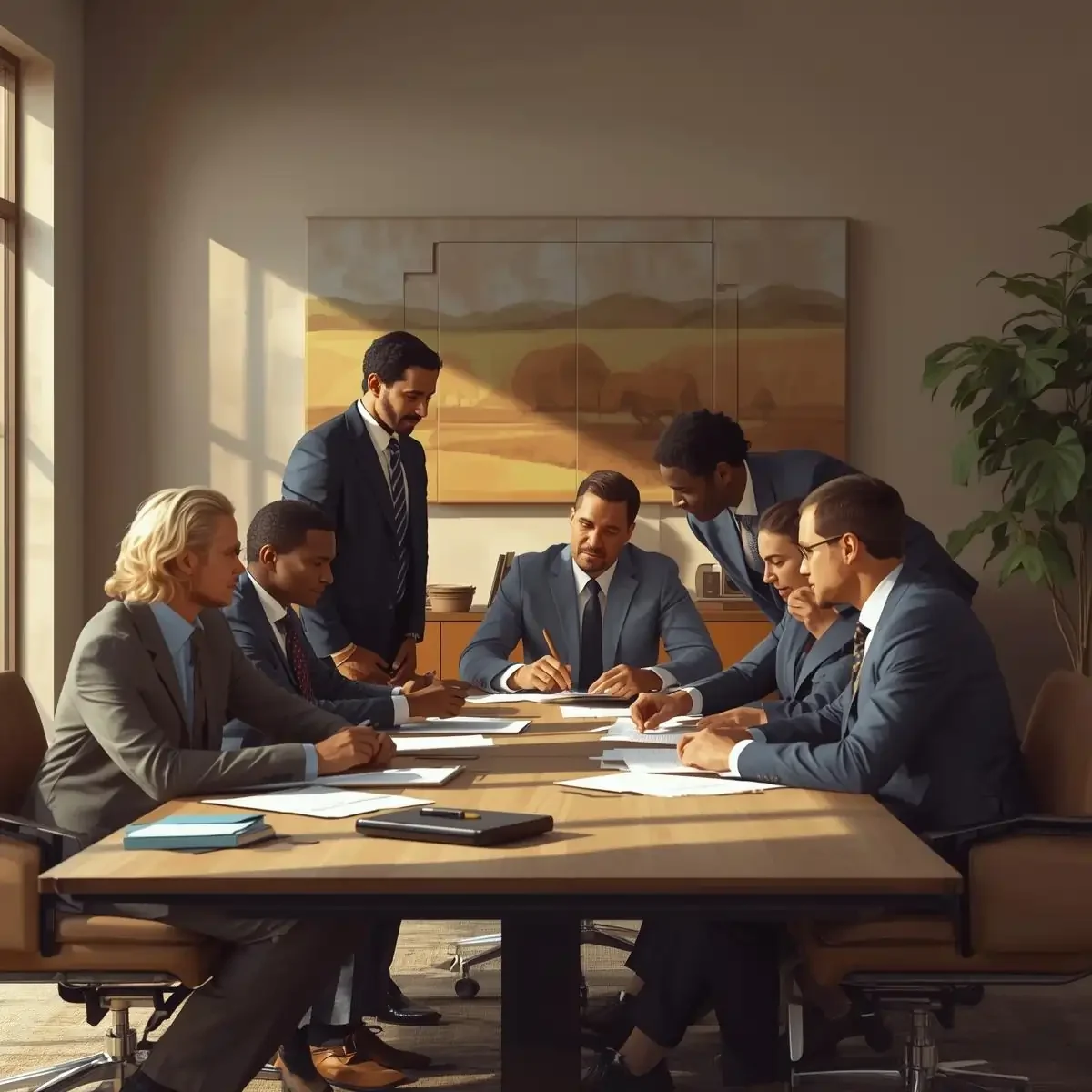 Professional farmhouse land consultation discussing legal compliance