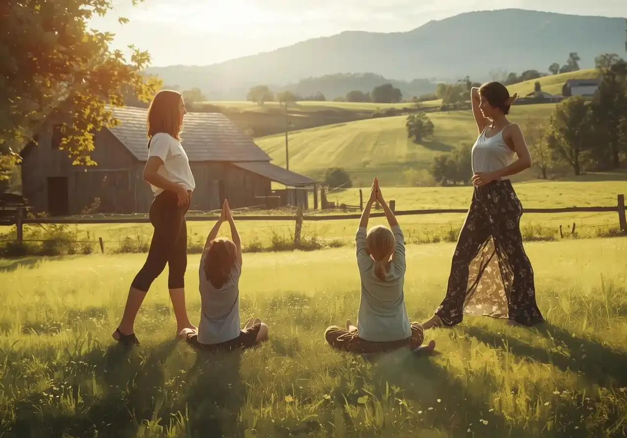 A Space for Yoga, Wellness & Inner Peace Yoga and meditation space at a peaceful farmhouse surrounded by greenery