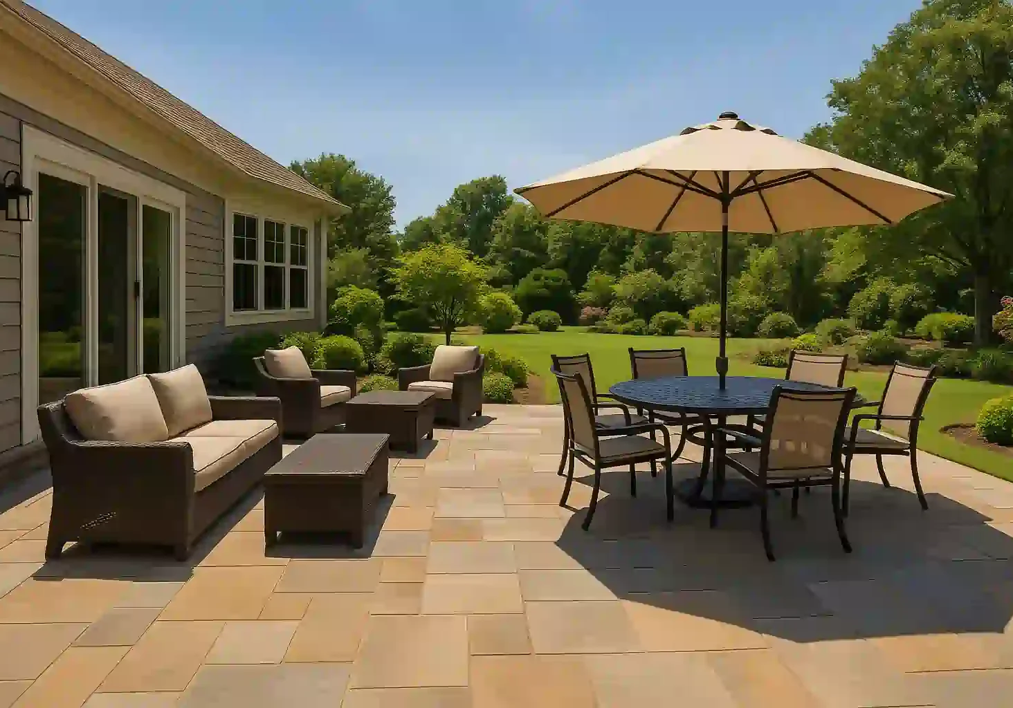 green view lots of chair open view Outdoor chairs with umbrellas overlooking open fields at VanAwaas Farms farmhouses in Sariska Thanagazi, Rajasthan
