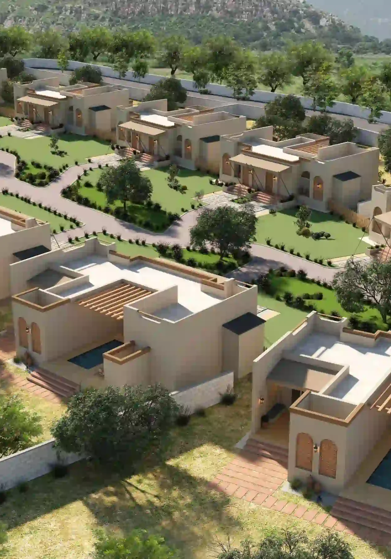 van awas farms nuagoan rajsthan Green fields with multiple farmhouses at VanAwaas Farms in Sariska Thanagazi, Rajasthan